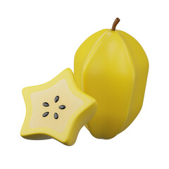 starfruit, isolated on a white background, a symbol of sweet, healthy life, perfect for Easter dessert, 3d rendering