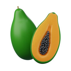 Ripe papaya fruit isolated on white background, perfect for healthy recipes and tropical desserts, 3d rendering