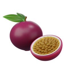 Passion fruit, a healthy and delicious fruit and tropical desserts, isolated on white background, 3d rendering