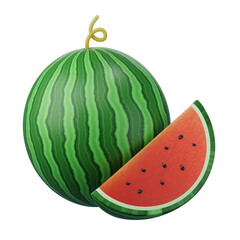 Watermelon fruit slice isolated on white background, vector illustration, 3d rendering