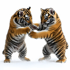 Obraz premium Tigers have powerful builds, bold orange fur with black stripes, and intense eyes. There is a sense of strength and grace about the tiger's face, with sharp features and a focused gaze.