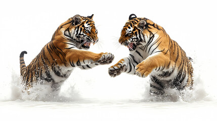 Obraz premium Tigers have powerful builds, bold orange fur with black stripes, and intense eyes. There is a sense of strength and grace about the tiger's face, with sharp features and a focused gaze.