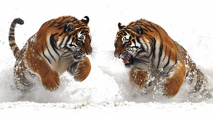 Obraz premium Tigers have powerful builds, bold orange fur with black stripes, and intense eyes. There is a sense of strength and grace about the tiger's face, with sharp features and a focused gaze.