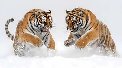 Obraz premium Tigers have powerful builds, bold orange fur with black stripes, and intense eyes. There is a sense of strength and grace about the tiger's face, with sharp features and a focused gaze.