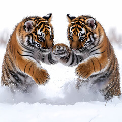 Obraz premium Tigers have powerful builds, bold orange fur with black stripes, and intense eyes. There is a sense of strength and grace about the tiger's face, with sharp features and a focused gaze.