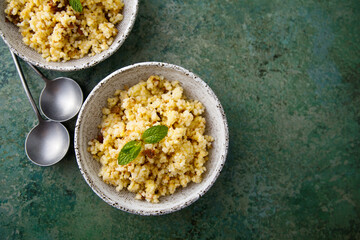 Homemade millet porridge with raisins