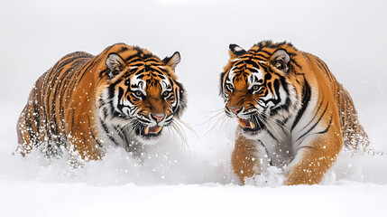 Obraz premium Tigers have powerful builds, bold orange fur with black stripes, and intense eyes. There is a sense of strength and grace about the tiger's face, with sharp features and a focused gaze.