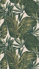 Seamless tropical pattern with palm leaves for fabric design and other uses.