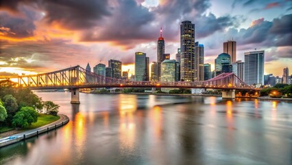 Obraz premium Brisbane City Skyline at Dusk - Captivating Views of Urban Architecture and Nature