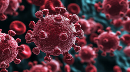 3D model of a dangerous virus on a dark background