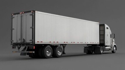 Truck Back View. Heavy Truck Providing Transportation on Road with Trailer