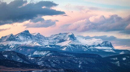Snowy Mountain Range at Sunset