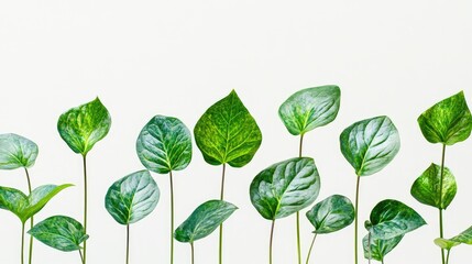 Fresh Green Leaves on White Background