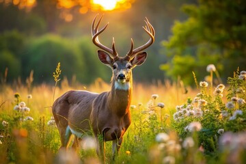 Candid Shot of a Huge 10-Point Whitetail Buck in Meadow Habitat on Public Land