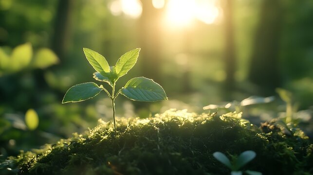 Green plant growing in natural sunlight sustainable environmental growth and ecology concept