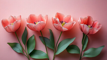 Beautiful autumn tulips on a pink background close-up