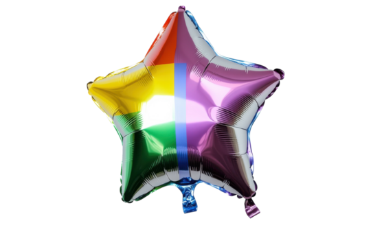 Colorful star-shaped balloon in rainbow hues celebrating pride and joy at a festive occasion