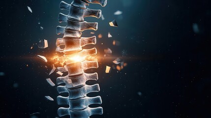 Illustration of a human spine with a slipped disc, high detail, medical and educational concept