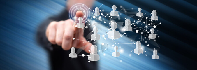 Man touching a social media network concept