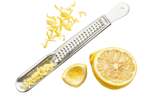 Fresh lemon zest and fruit preparation on a clean white surface for culinary creations