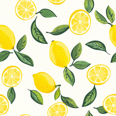 Vertical Lemon and leaves pattern background art illustration.
