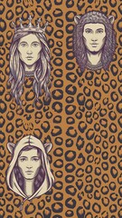 Naklejka premium Illustration pattern background leopard skins and two heads