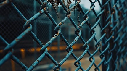 Fototapeta premium Rusty Chain Link Fence with Blue Tone and Texture