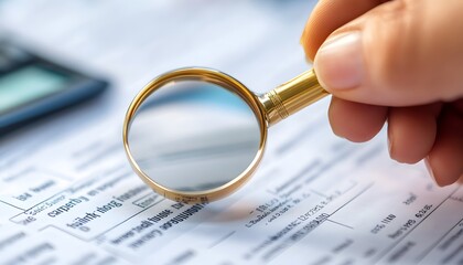 Hand Holding Magnifying Glass Over a Document