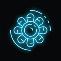Neon icon of turquoise coronavirus moving fast on black background