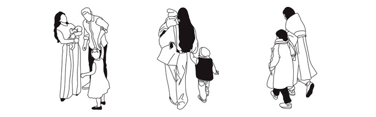 Hand-drawn doodle family icon set. Outline family clipart. Hand-drawn black art.