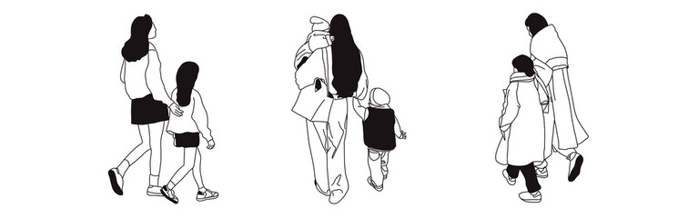 Hand-drawn doodle family icon set. Outline family clipart. Hand-drawn black art.