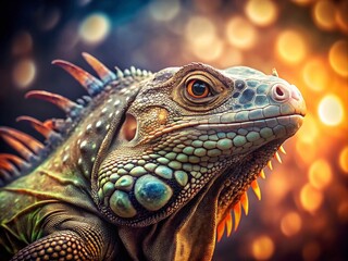 Obraz premium Close-Up of a Vintage Styled Iguana in Nature with Textured Details and Soft Lighting