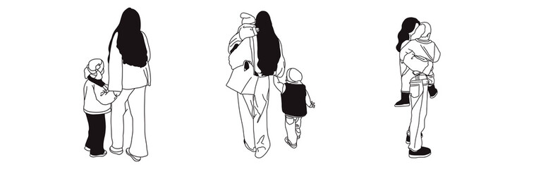 Hand-drawn doodle family icon set. Outline family clipart. Hand-drawn black art.