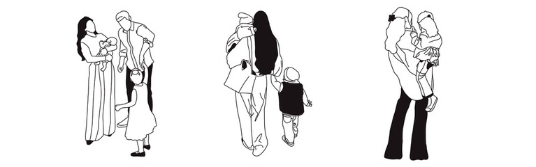 Hand-drawn doodle family icon set. Outline family clipart. Hand-drawn black art.