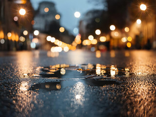 abstract of street lights and puddle of water
