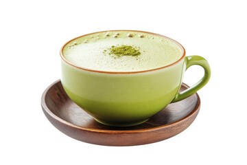 Savoring a creamy cup of matcha green tea in a charming wooden setting on a cozy afternoon