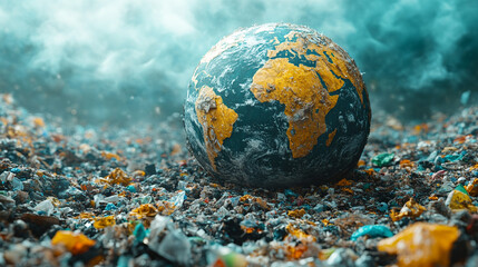 Earth layout on garbage planet pollution concept