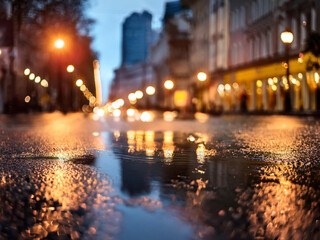 Obraz premium abstract of street lights and puddle of water