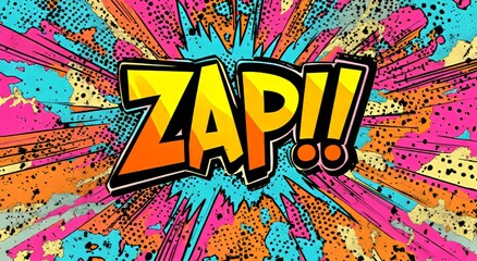 A vibrant comic-style artwork, "ZAP!!" captures the explosive energy and creativity of pop art.