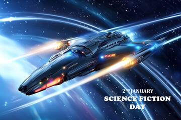 Obraz premium A futuristic race with sleek advanced spaceships