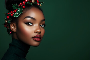 Woman with a red headband and red lipstick