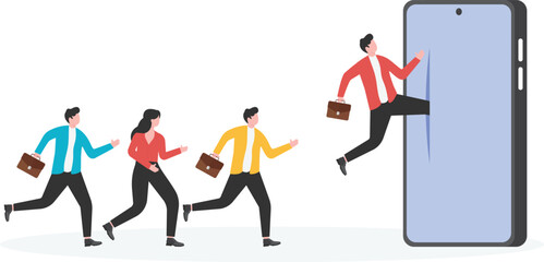 Businessman ran into the phone screen inside
