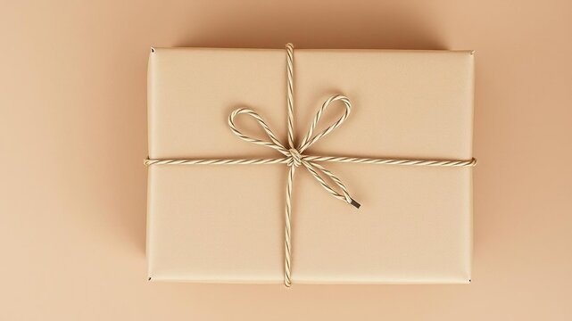 Plain brown cardboard box with a rustic string tied in a bow around it, parcel, delivery, string