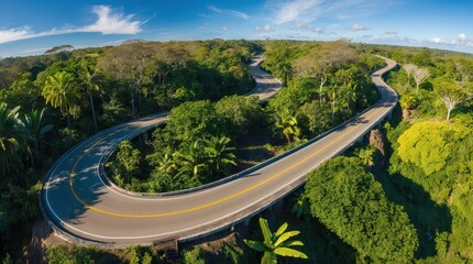 Sun shine forest curve road