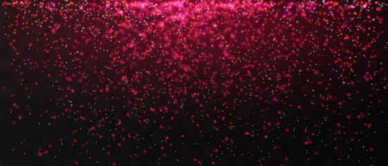 Bright red particles gently falling on a dark background, creating a magical and festive atmosphere. Glittering particles on a transparent background. Light with flares
