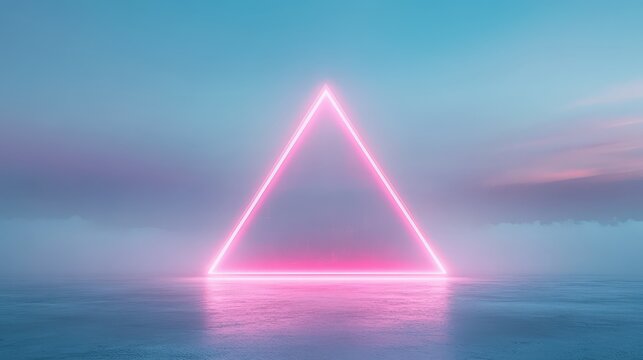 A pink triangle is lit up in the water