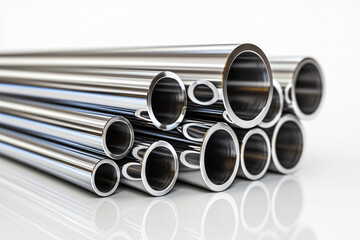 Fototapeta premium massive industrial steel pipes against white backdrop