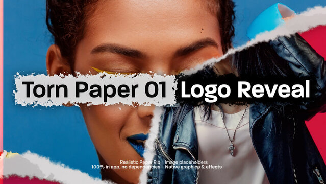 Torn Paper Image Logo Reveal 01, Organic Paper Rip Effect Intro Opener