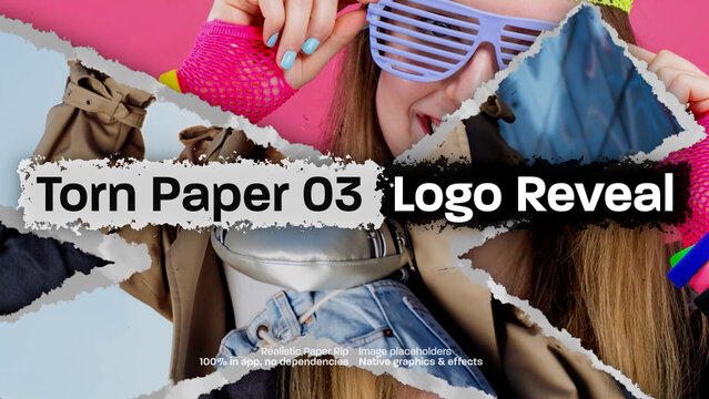 Torn Paper Image Logo Reveal 03, Organic Paper Rip Effect Intro Opener