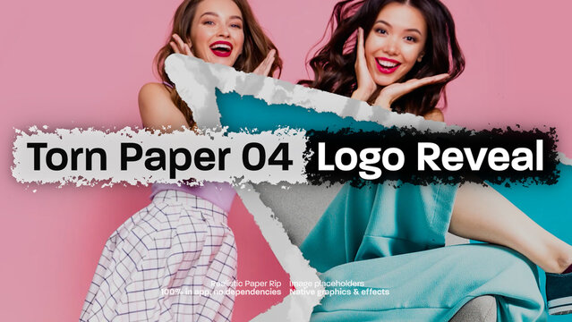 Torn Paper Image Logo Reveal 04, Organic Paper Rip Effect Intro Opener